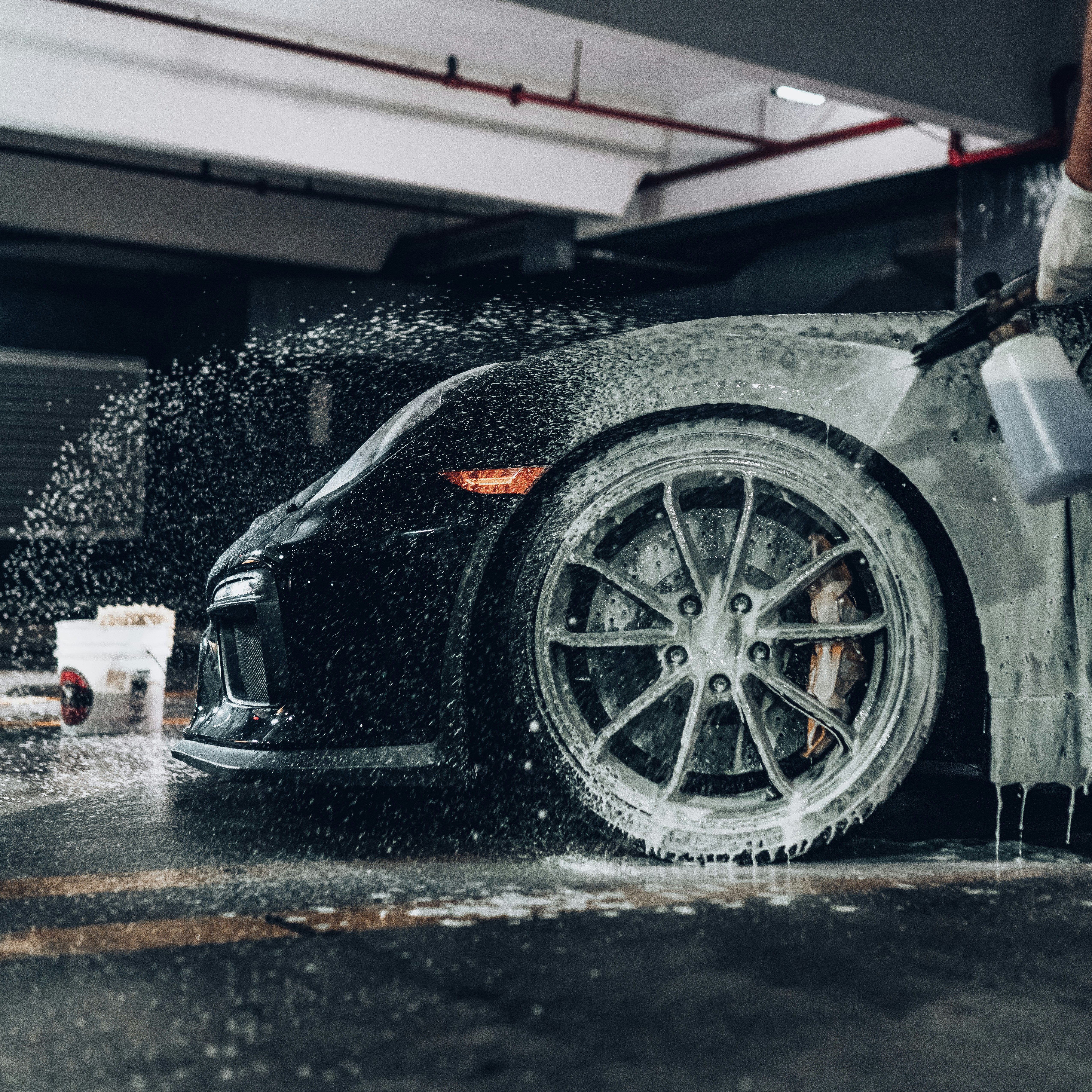 Luxury sedan being detailed